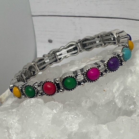 Set of 5 stackable bracelets in shimmering crystal and multi colored gems - Picture 12 of 16